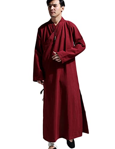 Ystylee Men's Long Buddhist Meditation Shaolin Monk Robes Maxi Gown Cotton Linen Kung Fu Martial Arts Clothing2