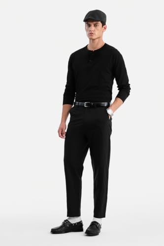 Image of SNITCH Men Formal Trousers | Regular Fit Pleated Front with Turned-Up Hem | Polyester Blend & Medium Stretch Fabric for Office & Winter Wear
