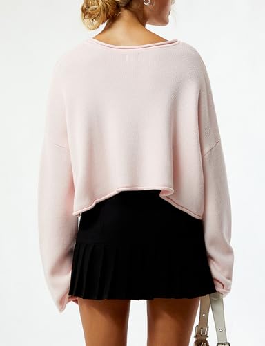 Ugerlov Women's 2025 Fall V Neck Cropped Sweaters Cashmere Lightweight Sweater Tops Knit Long Sleeve Pullover Jumper2