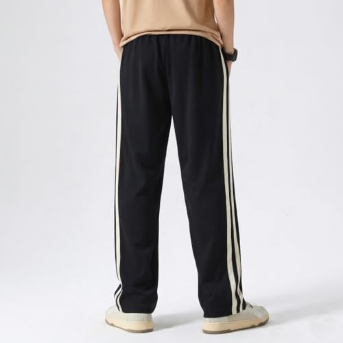 Image of Men's Lycra Loose Fit Track Pants | 4-Way Stretchable Side Stripe Joggers | Comfort Casual Relaxed Lower for Gym, Sports & Streetwear |
