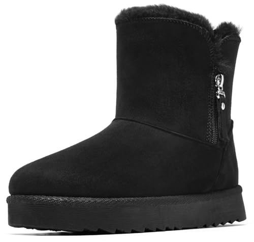 Winter Boots for Women Warm Ankle Boots Suede Faux Fur Lining Classic Zipper Anti-Slip Snow Booties Slippers Fashion Slip On Memory Foam Comfort Indoor & Outdoor Shoes