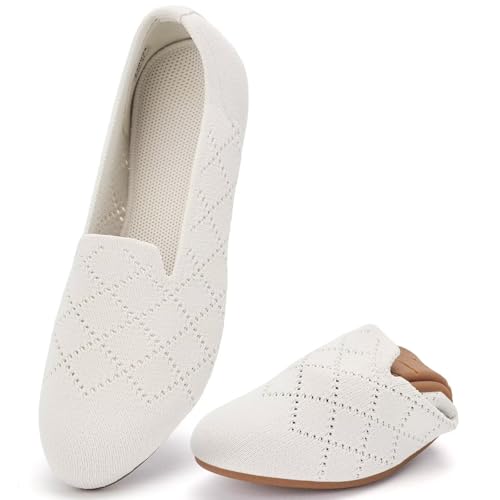 Image of poemlady Women's Ballet Flat Shoes Dress Shoes Knit Round Toe Slip On Ballerina Walking Flats Shoes for Woman Low Wedge Casual