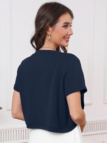 Image of Heymoments Women's Short Sleeve Bolero Shrugs Lightweight V-Neck Open Front Cropped Cardigan (S-2XL)