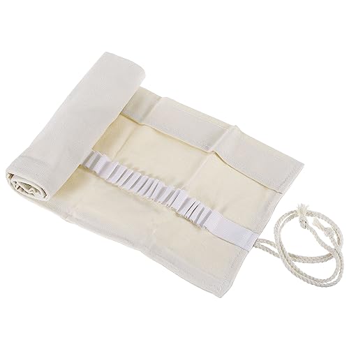 Image of PATIKIL Handmade 24 Slots Roll Up Pencil Case, Canvas Pencil Wrap Pouch Pen Holder Organizer for Artist Drawing Coloring Sketching, White