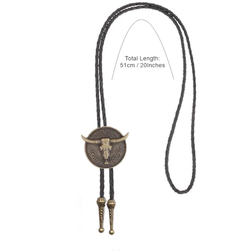 Image of Joxevyia Bolo Tie for Men Vintage Cow Skull Leather Rope Western Cowboy Necktie Vintage Bola Tie Gift for Him