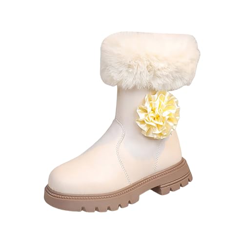 IWIHMIV Girls Mid Calf Winter Boots Leather Boots Outdoor Winter Boots with Side Zipper Low Heels Boots for Little Kid