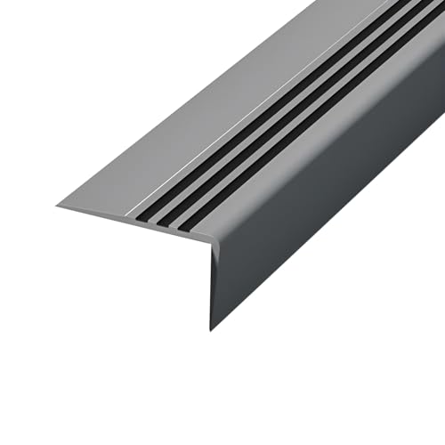 Profilo di protezione per bordi scale in PVC autoadesiva, profilo angolare in gomma flessibile a forma di L per gradini interne ed esterne, striscia antiscivolo(Gray,1200cm/40ft)