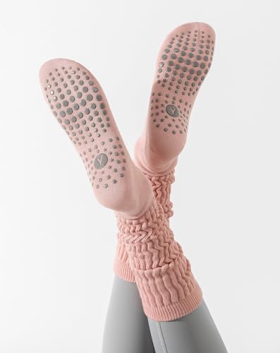 Image of Yawlsow Pilates Socks with Grips for Women Yoga Ruffle Grippy Non Slip Long Slouchy Scrunch Socks for Barre Workout Hospital