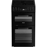 HDE5VDCB 50cm Ceramic Electric Cooker with Double Oven, Modern Black Cooker, A Rated Energy Efficiency, 4 Zone Ceramic Hob, Fan Oven & Grill, Easy Clean Enamel Interior
