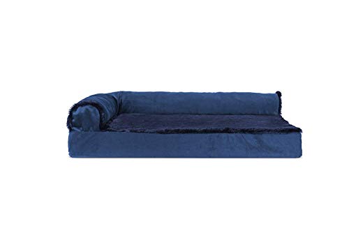 Image of Furhaven Orthopedic Dog Bed for Medium /Small Dogs w / Removable Bolsters & Washable Cover, For Dogs Up to 35 lbs - Plush & Velvet L Shaped Chaise - Deep Sapphire, Medium