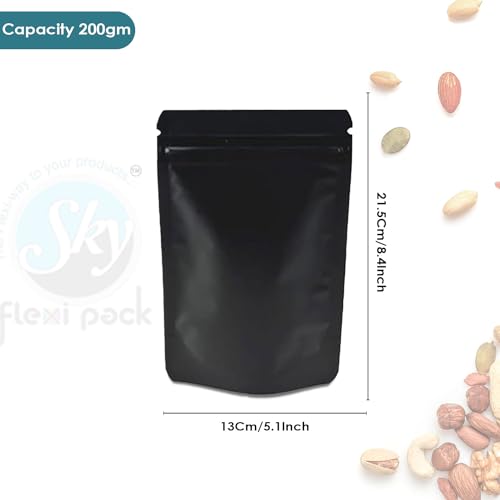 SKY FLEXI PACK Matte Black Zip Lock Stand Up Pouches, Pack of 50 - Image 3
