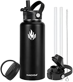 XACIOA Water Bottles Insulated 64oz/2L,Stainless Steel Drink Flask with Straw Lid Spout Lid, Half Gallon Large Sport Wide Mouth,Vacuum Double Wall Keep Cold for 48Hrs,BPA Free
