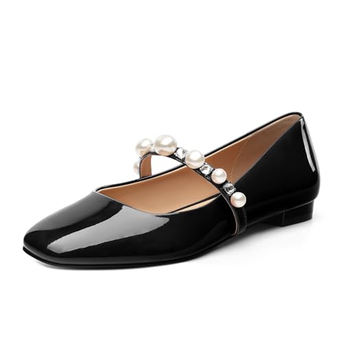 Cute Mary Jane Flats Shoes for Women Comfort Patent Round Closed Toe Slip on Ballet Office Casual Work Pumps