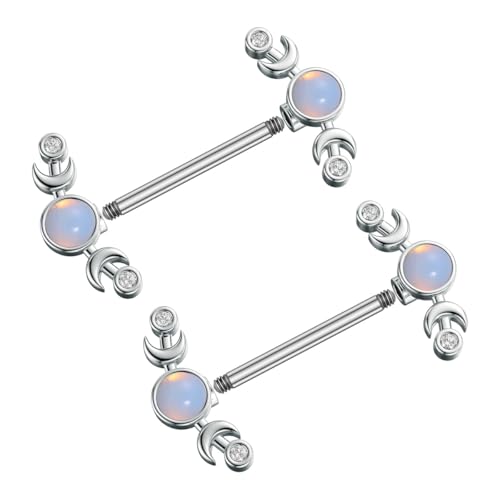 Kokoma 14G CZ Heart Nipple Rings Rhinestone Opal Simple Moon Nipple Shield Barbell Ring Nipple Barbells Tongue Ring Piercing Nipplerings Dainty Body Piercing Jewelry for Women2