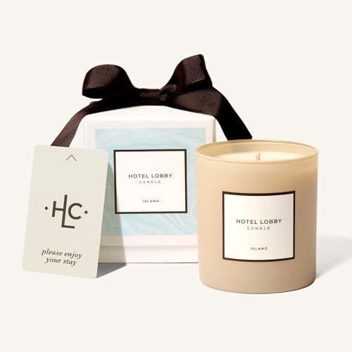 Hotel Lobby Island Candle Luxury Hand-Poured 9.75oz 100% Soy Wax with Coconut Vanilla Rum Jasmine and Sandalwood Paraffin-Free Infused with Essential Oils 65-Hour Clean Non-Toxic Burn
