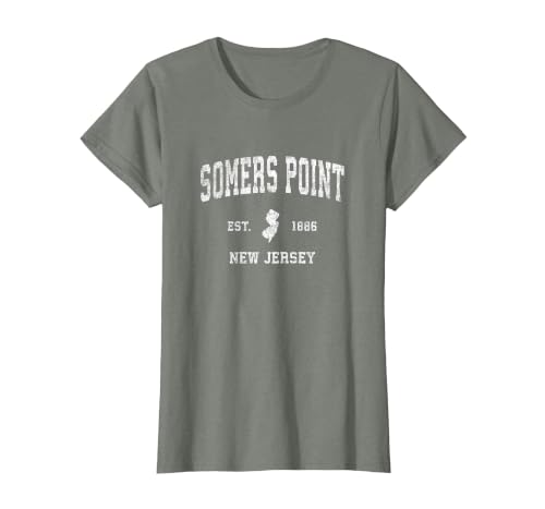 Somers Point New Jersey NJ Vintage Athletic Sports Design T-Shirt, Women, Olive Heather, Small