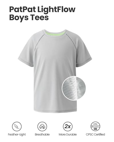 PATPAT Boys 2-Piece Athletic Set, Ultra Lightweight Quick-Dry T-Shirt & Shorts with Air-Grid Tech, Moisture-Wicking Sports Uniform for Kids Youth, Motion Navy, US8/S2