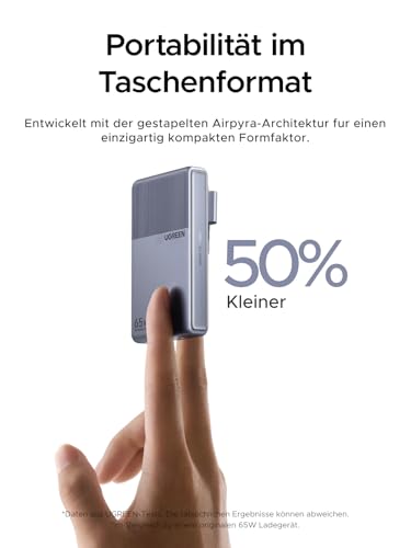 UGREEN USB C Ladegerät 65W Slim, 1,45cm Dünn, Klappbarer Stecker, 3-Port – Ansicht 2