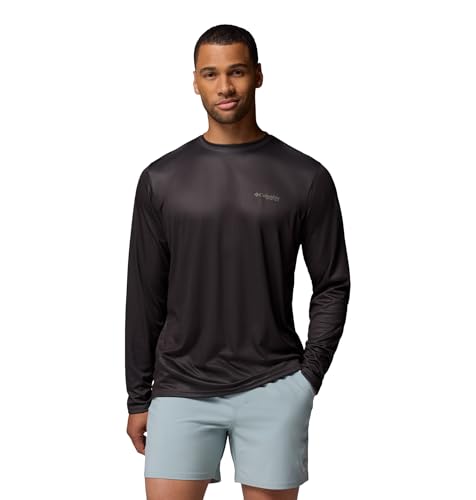 Columbia Mens Terminal Tackle PFG Fish Flag Long Sleeve, Shark/Cypress, Large