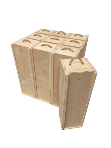 Sonliner Boîte à vin en bois fabriquée à la main avec couvercle coulissant - 36 x 11 x 10,5 cm - Emballage cadeau durable pour bouteilles de vin - Idéal...