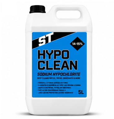 ST HYPO CLEAN Sodium Hypochlorite 14–15% Concentrated Bleach Solution 5L | Industrial Grade Cleaner | Patio, Driveway & Surface Cleaning (5 Litre)