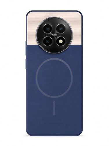 Image of Bintage Dual-Leather Mac Safe Design Phone Case| Soft Touch Finish | Full Camera Protectection Back Cover Compatible for Realme RMX3951 /Realme 13 5G - Blue & White
