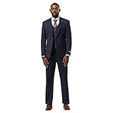 Stacy Adams Men’s Classic Modern 3-Piece Suit – Tailored Fit Glen Plaid Tailored Jacket, Vest, and Slim-Fit Trousers Navy
