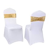 Eternal Beauty Set of 100 Sequin Gold Chair Sashes for Chair Cover Wedding Party Decorations