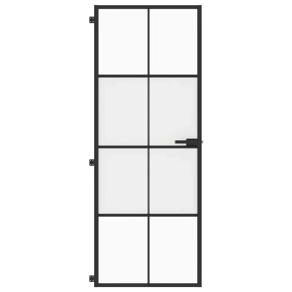 Puerta interior delgada negra vidrio y aluminio 76x201,5 cm, 4x2 rejillas