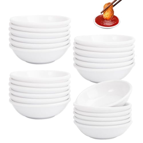 VIQIHEOE Ciotole per Salsa, 24 Pezzi Mini Condimento Ciotoline, 7,2 x 1,9cm Rotonda Ciotole per Antipasti, Salse Dipping Piatti, Piatti per Immersione, per Aperitivo, Dolci, Bianco(Riutilizzabile)