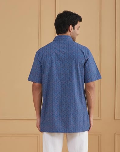 Image of Fabindia Fabnu Men Cotton Printed Mandarin Collar Full Sleeves Everyday Comfort Fit Kurta