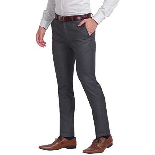 Image of Raymond Men's Slim Men's's PLEATLESS FIT Dark Grey Formal Trouser