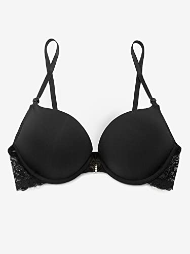 Smart & Sexy Womens Maximum Cleavage Underwire Push Up Bra, Black Hue With Lace Wings, 34B Us #TOP6