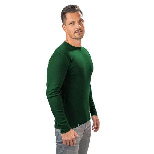ALPIN LOACKER Homme Manches Longues en Laine Mérinos - Pull de Leger, Respirant, Sechage, Thermique | Tee Shirt Manche Longue de Randonnée Camping Cycle Fitness,Vert L