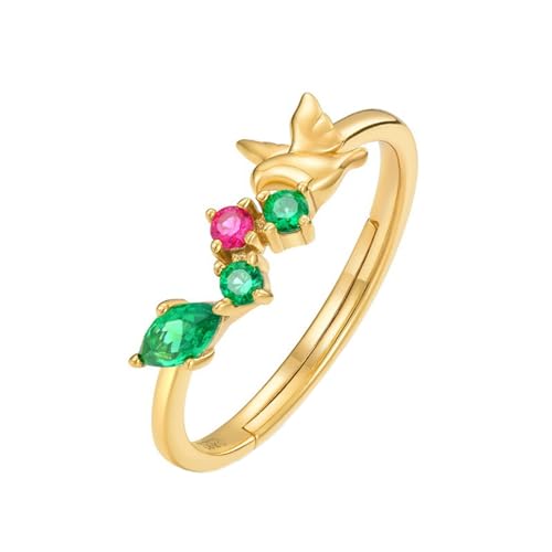 Bague Réglable Colombe Argent 925 Doré Vert Zirconium pour Look Quotidien