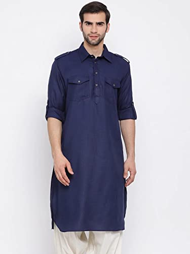Elina fashion Men's Cotton Kurta Pajama Pathani Set||Indian Pakistani Ethnic Rakhi Festival Wear Blue_XX-Large Size2