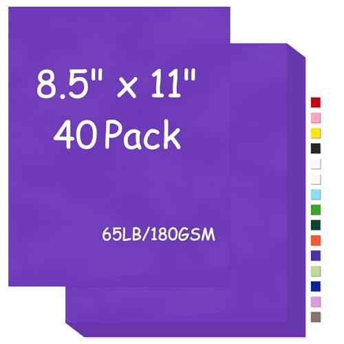 Cardstock 8.5 x 11 65Lb Cover Card Stock Purple 180gsm Cover Cardstock for Printer Copy Card Stock Paper for Printing Invitations Gift tags Christmas Card (Purple 40 Sheets)