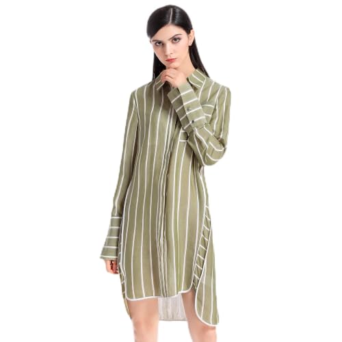 Robe chemise à rayures en coton bleu et blanc pour femme