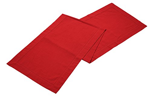 Linen Clubs Slub Cotton Table Runner In Coral Color with Hemstitched Detailing and Mitered Corner Finish on edges-100% Cotton by Size 16x108Red Color