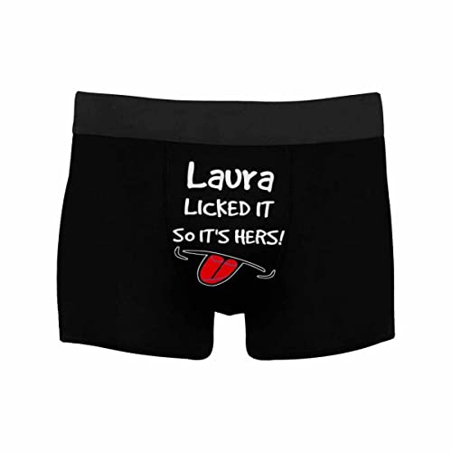 InterestPrint Custom face boxer briefs, Property of You Black funny boxer briefs for Valentine's Day