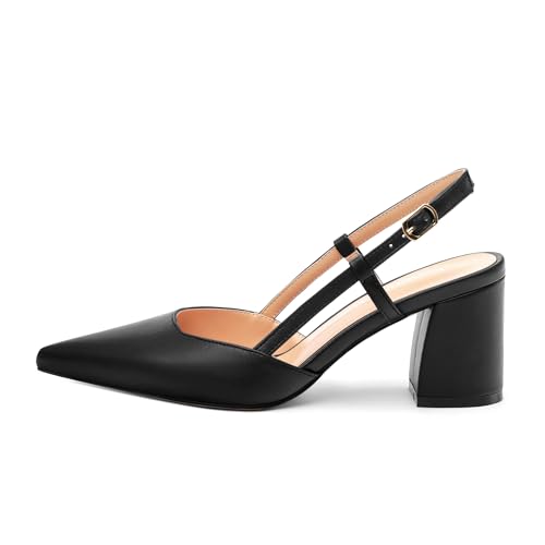 Chunky Heels for Women Slingback Adjustable Strap Pointed Toe Wedding Dress Pumps Comfort Prom Shoes2