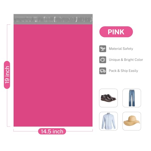 Image of Metronic Pink Poly Mailers 14.5x19 Large Poly Mailers 500 Pack Self-Seal Shipping Bags, Packaging Bags, Shipping Envelopes, Packaging for Small Business, Boutique, Clothing