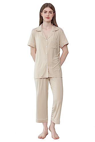 Image of Joyaria Capri Pajamas for Women Bamboo Viscsoe Cooling Button Front Set
