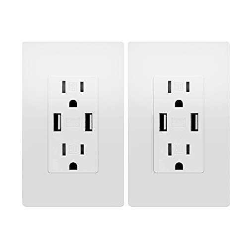 USB Outlet, Wall Charger Dual High Speed Duplex Receptacle 15 Amp, Smart 4.8A