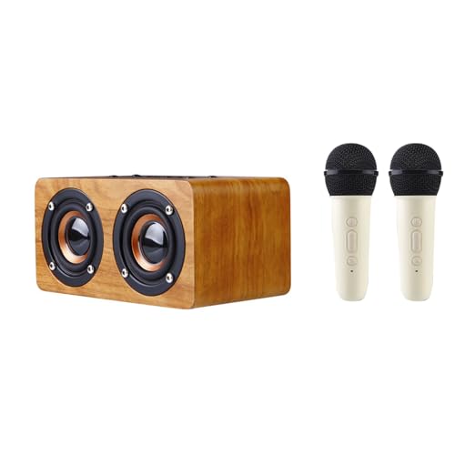 Alto-falante de karaokê de Madeira, Design de Microfone Duplo, Reprodução de Música Versátil, Compat