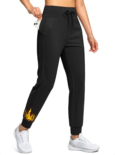 Soothfeel Womens Fleece Lined Joggers Water Resistant High Waisted Sweatpants Winter Warm Thermal Running Hiking Pant Pocket Black M