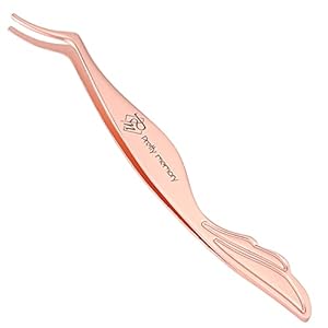 Pretty memory Eyelash Applicator Tool DIY Cluster Lash Tweezers Curved Eyelash Tweezers for Easy Lash Application and Removal, Rose Gold