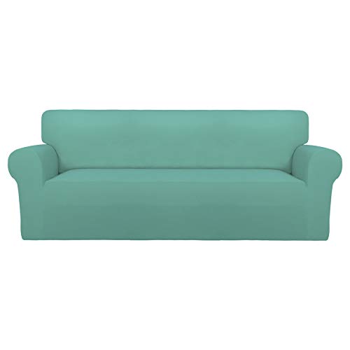 PureFit Super Stretch Sofa Slipcover  Spandex Non Slip Soft Couch Sofa Cover, Washable Furniture Protector with Non Skid Foam and Elastic Bottom for Kids, Pets (Sofa, Cyan)