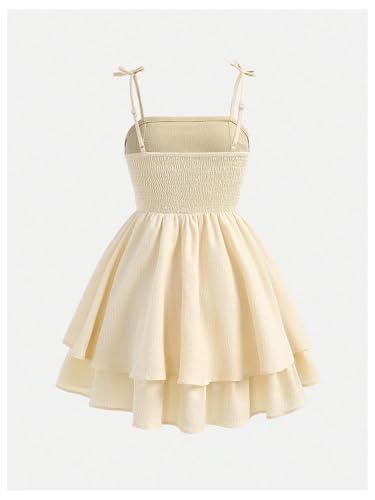 Image of SHENHE Girl's Smocked Ruched A Line Swing Dress Layered Tie Shoulder Flowy Cami Short Dress