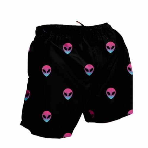 Kit 3 Short Masculino Estampado Moda Praia Estilo Mauricinho Bermuda Verão (M, Preto Alien Gelo Azul